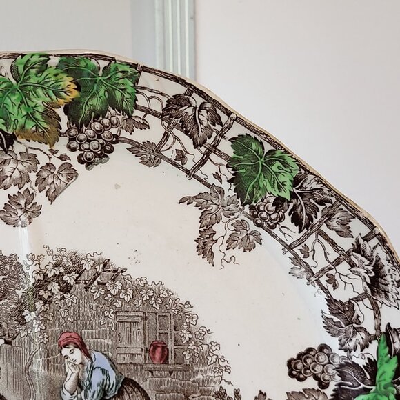 SPODE COPELAND SPODE'S BYRON SANDWICH PLATE IRONSTONE PLATTER BROWN +WHITE GUC - Picture 4 of 9